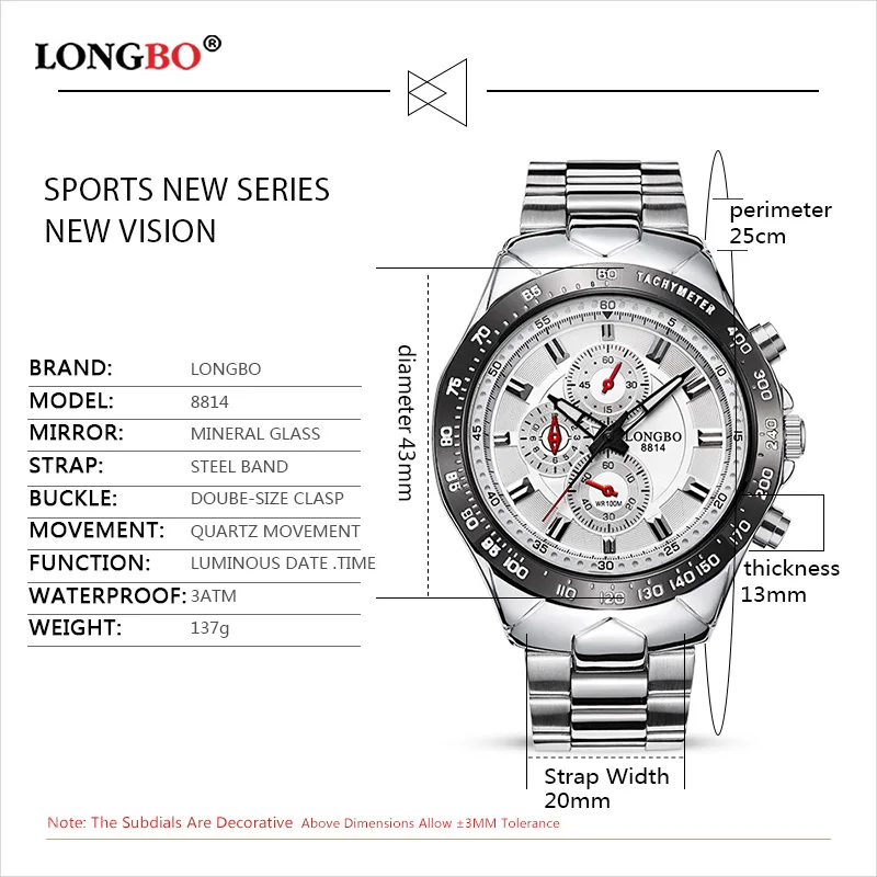 Longbo военные мужские часы из нержавеющей стали спортивные кварцевые с