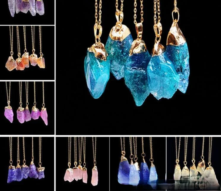 

Natural Topaz small pendant with shape electroplated Crystal Necklace Handmade DIY