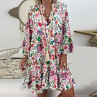 Размера плюс женское платье 5XL свободные Цветочный принт с длинным рукавом, v-образный вырез на ворот, на пуговицах, вечерние мини-платья; Элегантные Свадебные платья Феста 2021 женское платье платье женское Платья