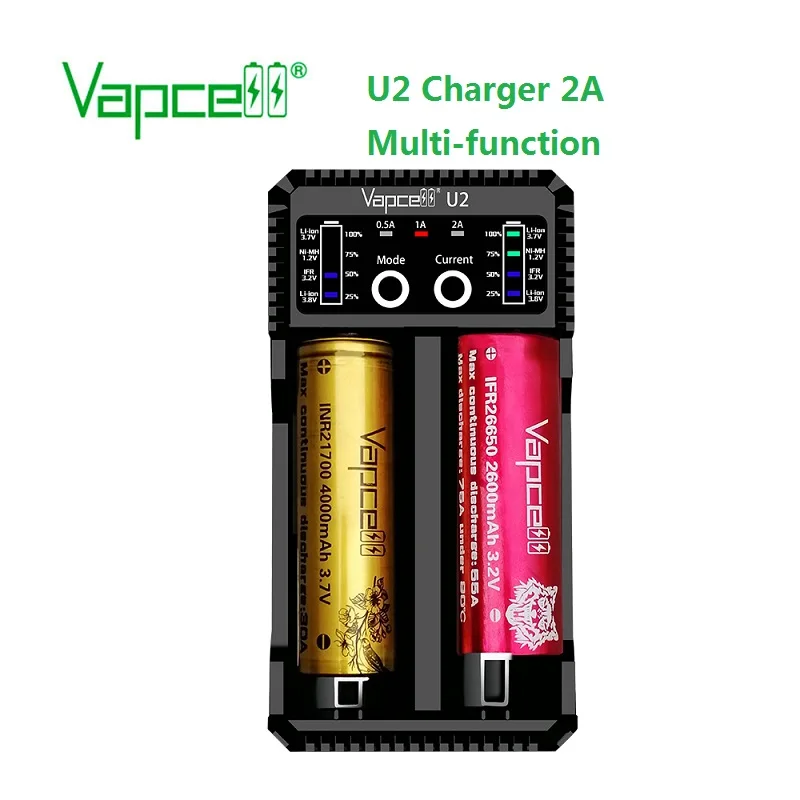 Умное мини-зарядное устройство Vapcell U2 2A USB для зарядки литий-ионных/Lifepo4/Ni-MH/Ni-Cd