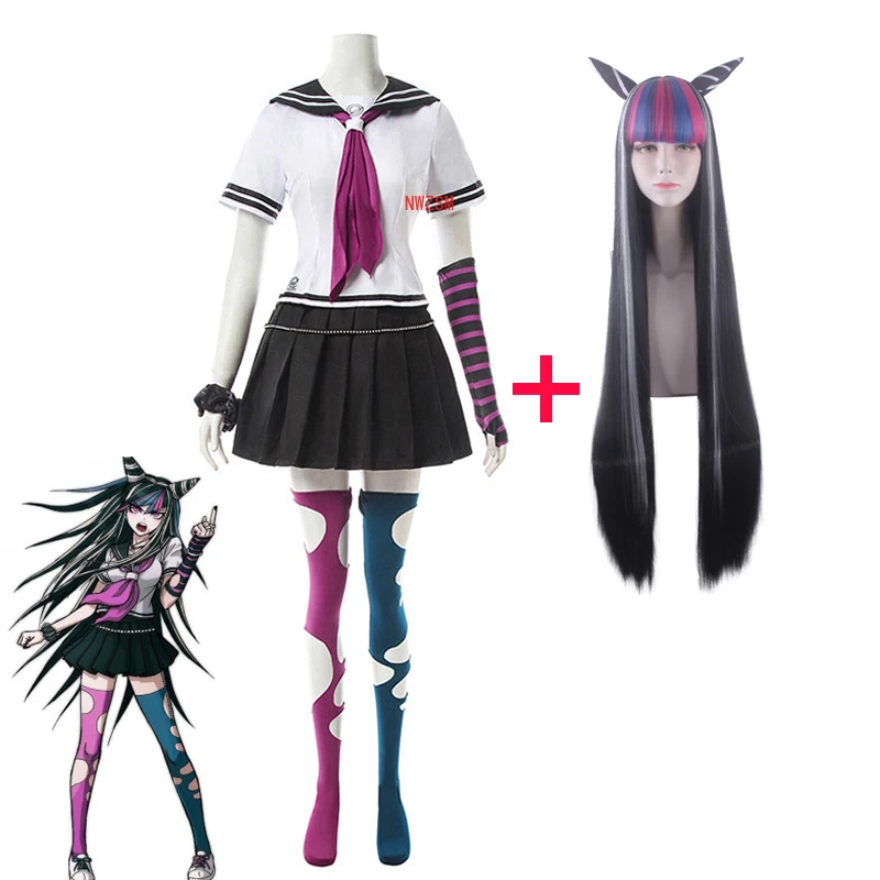 Аниме Danganronpa Mioda Ибуки Косплэй костюм Красочные Devil Рога парик для женщины