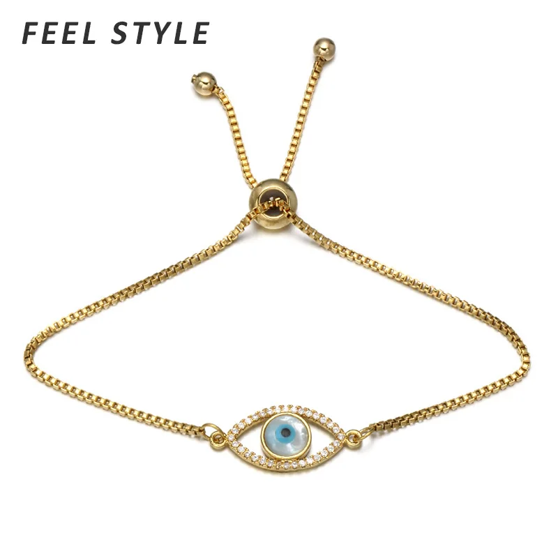 Стразы турецкий синий сглаза регулируемые браслеты для девочек золотой цвет