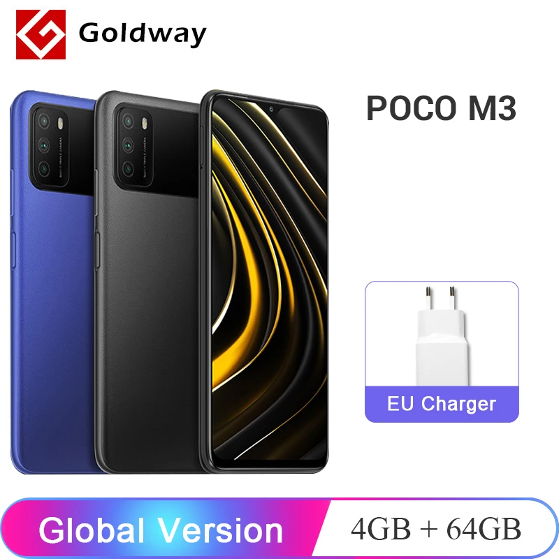 Глобальная версия POCO M3 4 Гб 64 мобильный телефон Snapdragon 662 8 ядерный 48MP Тройная