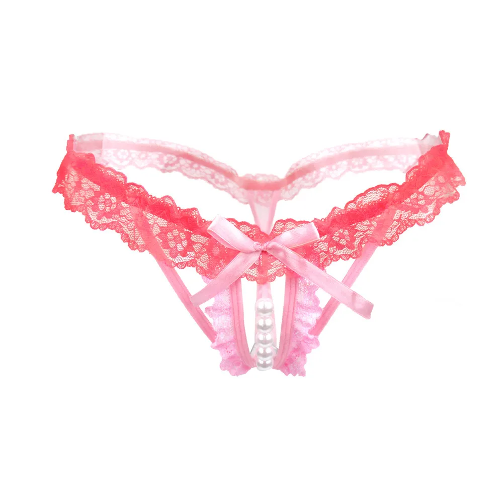 

Open Slit Hot G-string Pearl Sexy Massage Women's Underwear Erotic Sequin Embroidery Transparent Mesh Low Waist T Pants Female