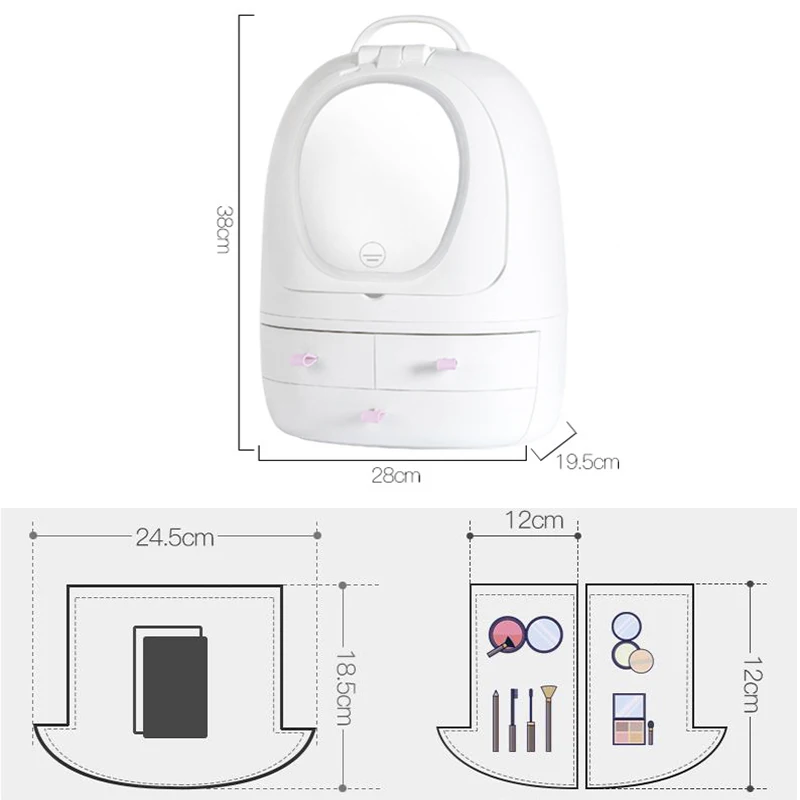 Органайзер для макияжа светодиодный светильник косметическое зеркало
