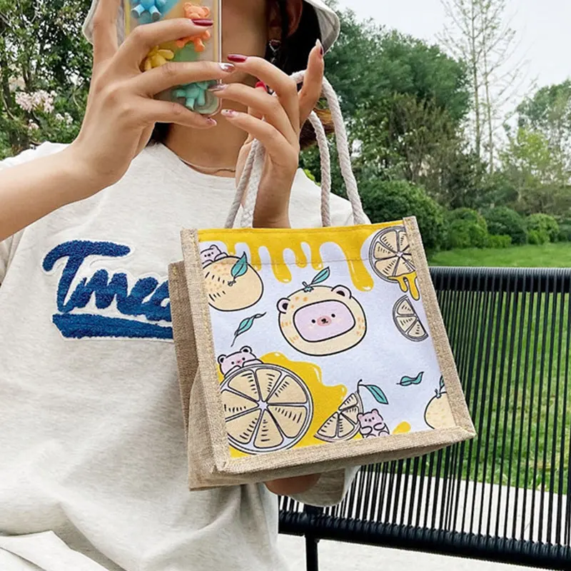 

Simplicity Style INS Sweet Linen Bags Cartoon Women Fresh Printed Large-capacity Practical Durable Stylish Canvas Bags Handbags