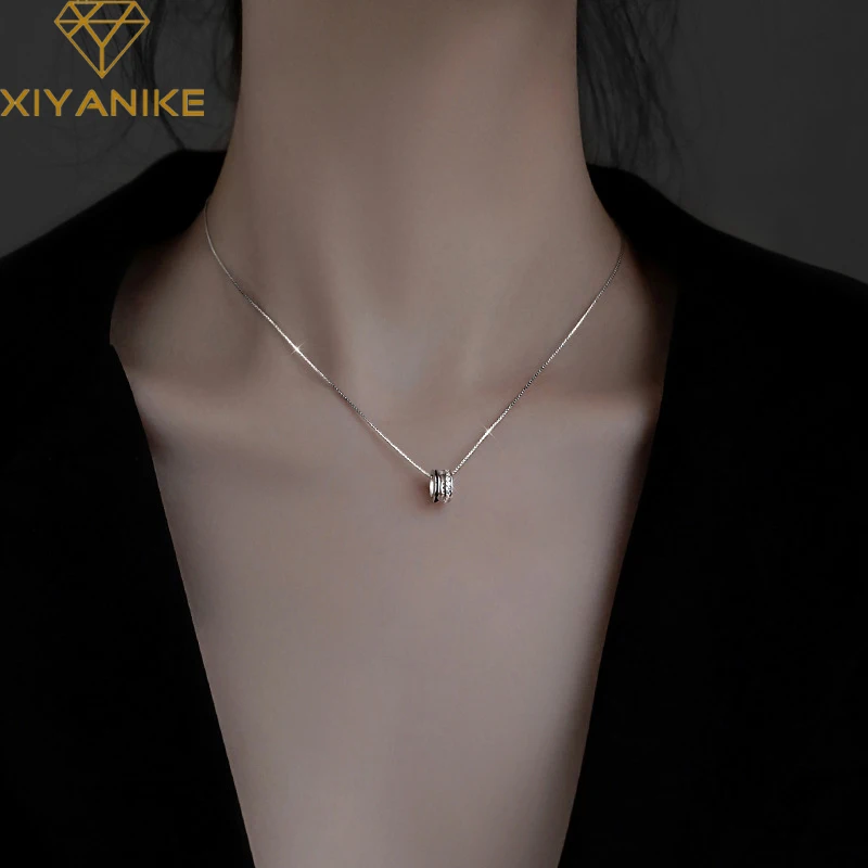 

GOLDRIA 925 Sterling Silver Geometry Double-layer Hollow Cross Zircon Round Necklace Fashion Simple Fine Jewelry For Women Gift