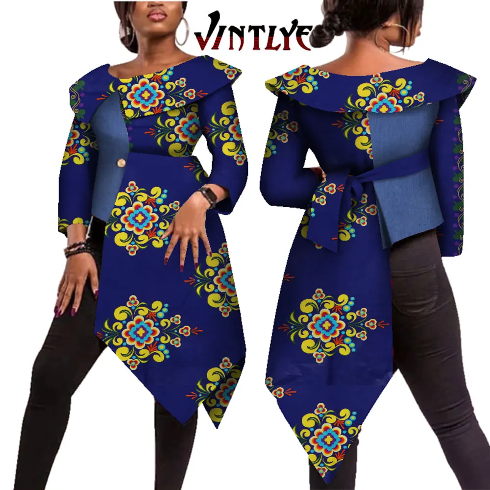 

Fashion Women Print Asymmetric Coat African Tops for Women Anakra Fashion African Traditional Women Wear Long Sleeve WY5383