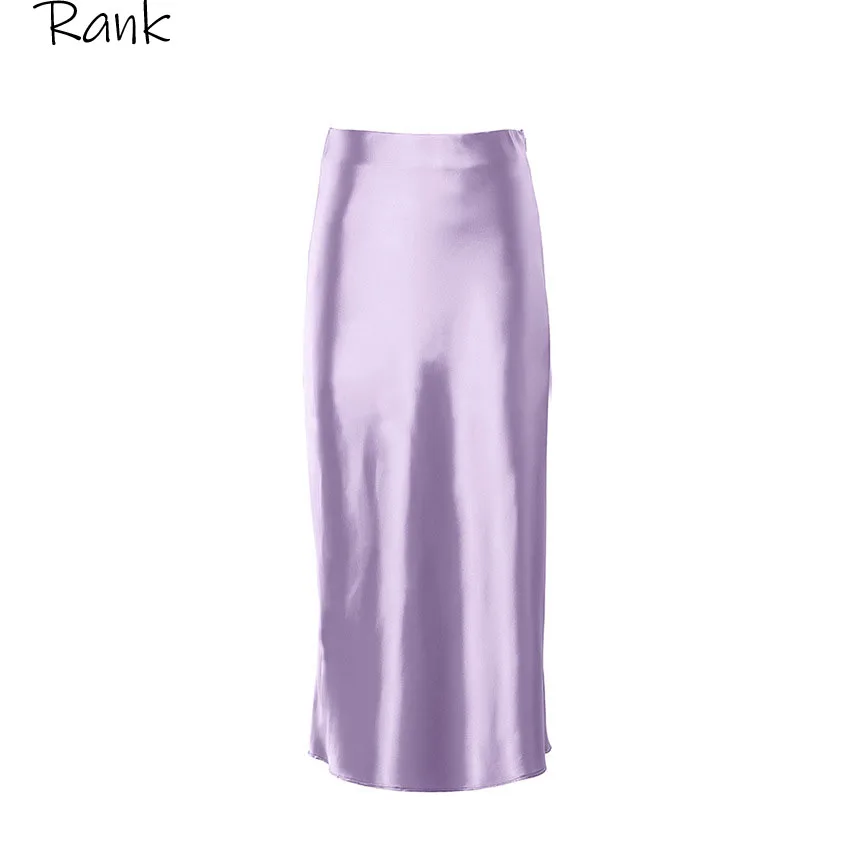 

Casual Purple Silk Skirt for Women Summer Autumn Knee-Length Office Lady High Waist Elegant Satin Skirts Ladies Fashion Female