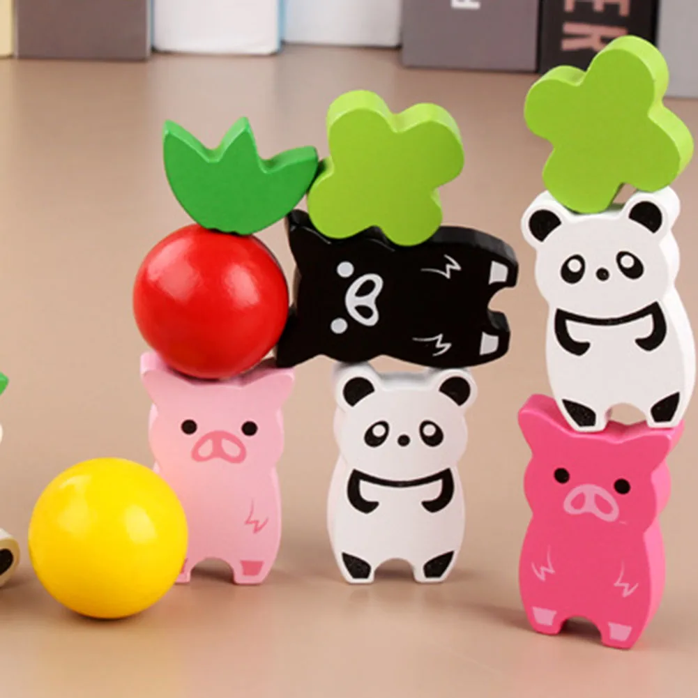 1Set Kids Stacking Blocks Toy Wooden Panda Pig Animal Moon Balance Game Development Educational | Игрушки и хобби
