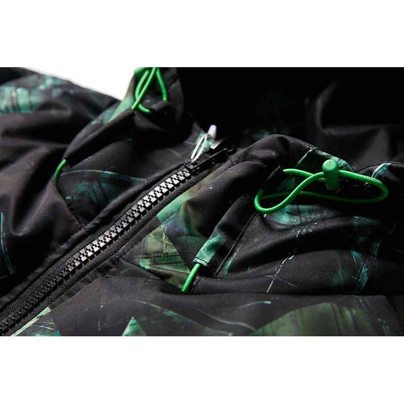 Мужская парка с капюшоном и граффити RHYMONSTER асимметричными карманами контрастных