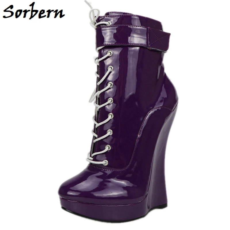 Sorbern/фиолетовая обувь женские ботинки ботильоны на высокой танкетке женская