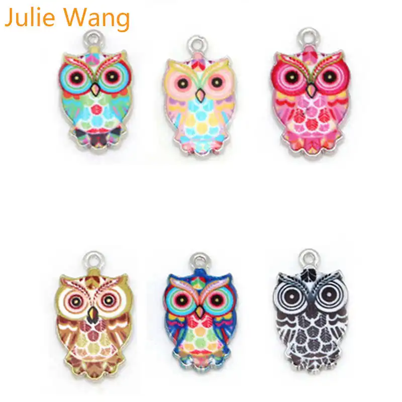 

Julie Wang 10 шт Эмаль Красочные Подвески Сова из сплава золотистого цвета ожерелье с кулоном-птицей браслет ювелирные изделия делая аксессуар