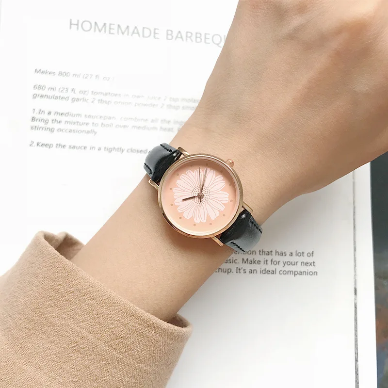 Элегантные женские часы с цветком маргаритки модные повседневные из нержавеющей