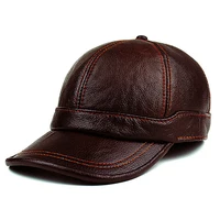 adult new genuine leather hat mens warm genuine leather baseball cap male winter outdoor ear protection cap leather hat b 8385
