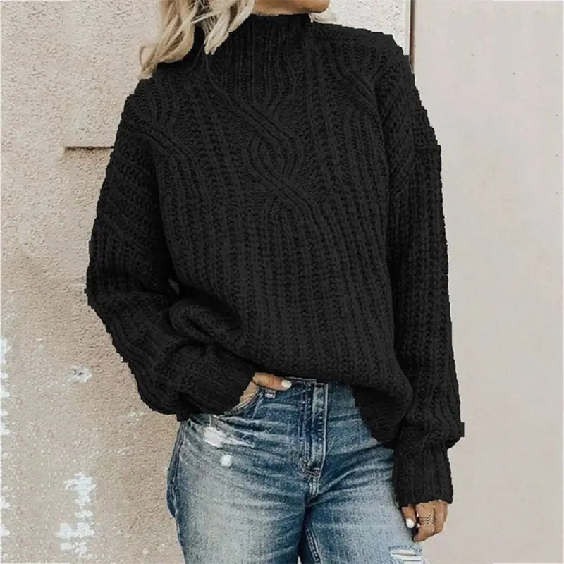 

Women Winter Warm High Neck Twist Knitted Sweater Casual Long Sleeve Pullover Tunic Tops Jumper Streetwear