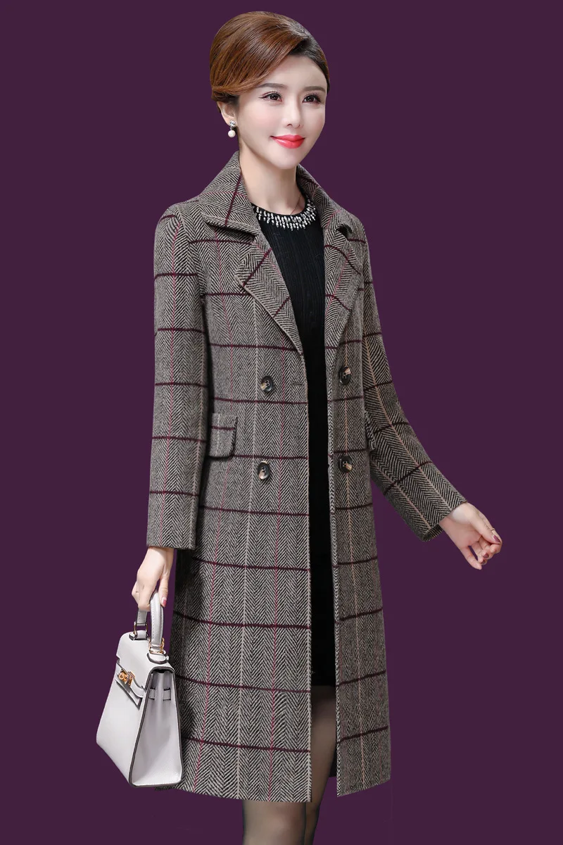 Новое Женское шерстяное пальто YUEY Длинная накидка в клетку с узором теплая