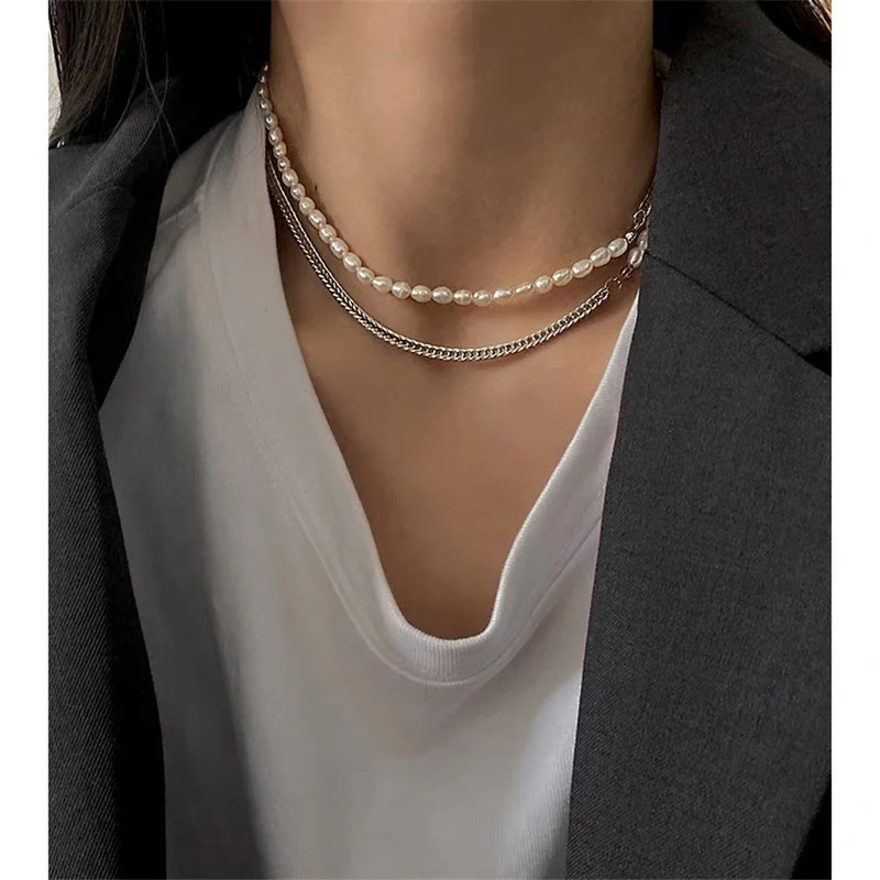 

ALLNEWME Summer Natural Freshwater Pearl Necklace for Women Irregular Baroque Pearls Beaded Asymmetric Chain Choker Necklaces