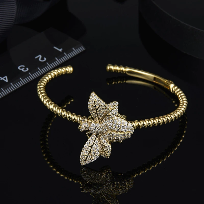 

925 Sterling Silver Bracelet Bee Wasp Opening Bracelet Zircon Monaco Jewelry High Quality Conform Lady Valentine's Day Present