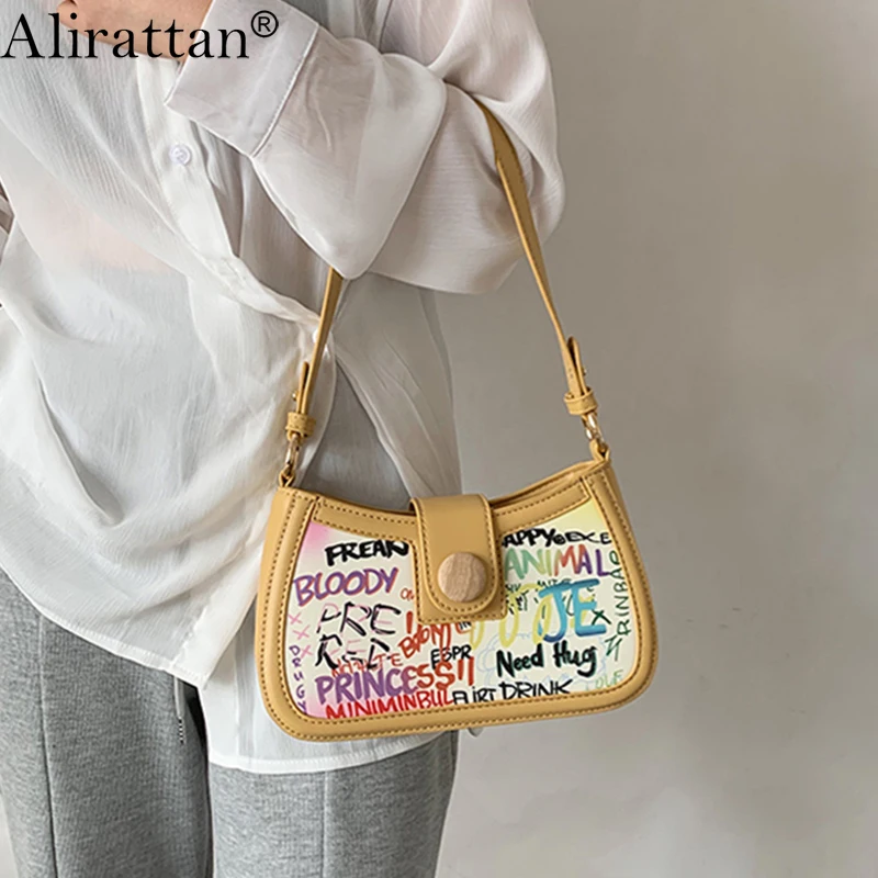 

Alirattan New PU Leather Doodle Bags For Women 2021 Fashion Shoulder Crossbody Bag Designer Luxury Female Shopping Travel Bag