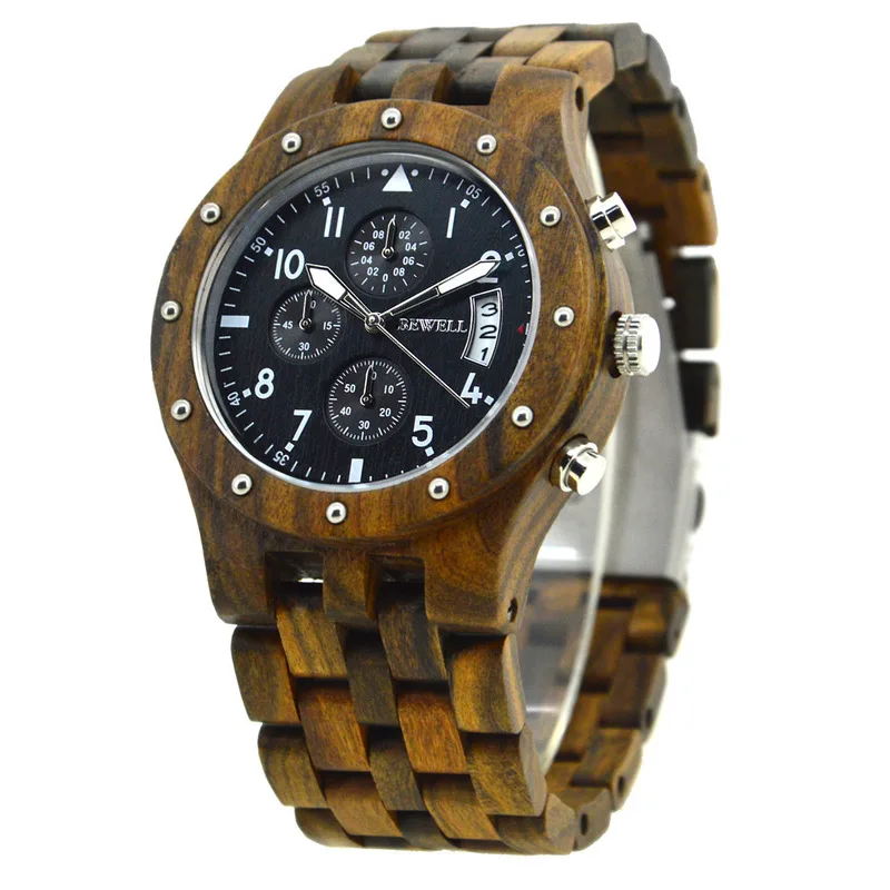 

2020 Time-limited Top Fashion Bewell Brand High Quality Business Men's Wood Watch Six Needle Multi-function Sandalwood Quartz