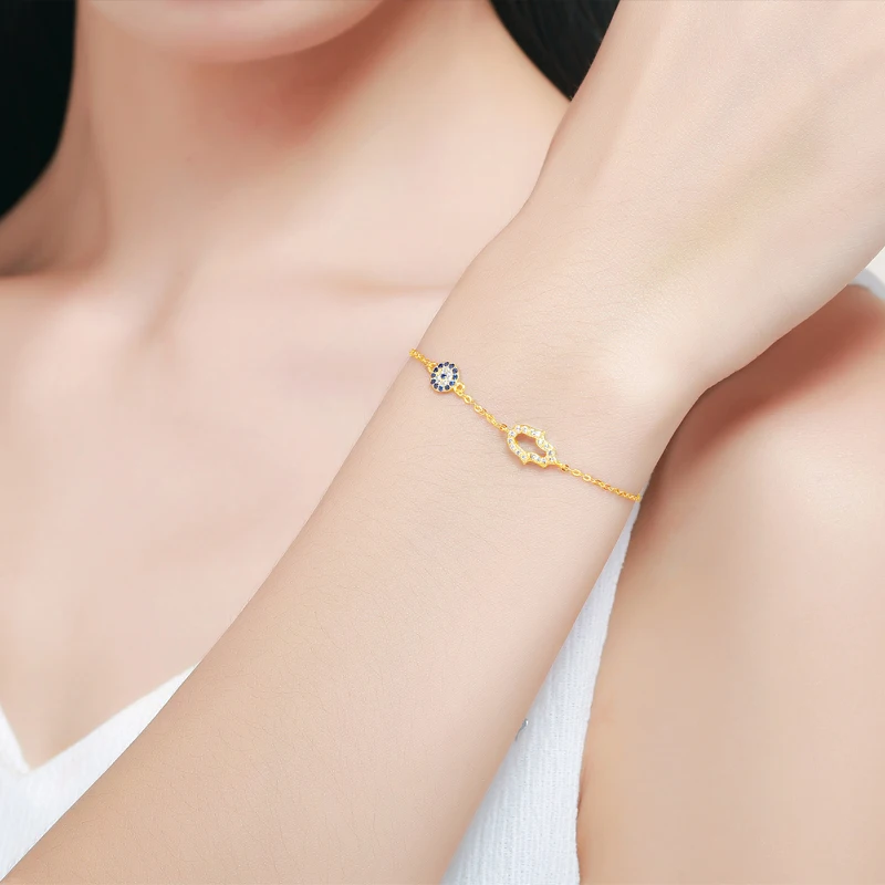 TONGZHE Lucky Hamsa Hand Evil Eye Bracelets for Women 925 Sterling Silver Blue CZ Link Chain Turkey Jewelry Chakra | Украшения и