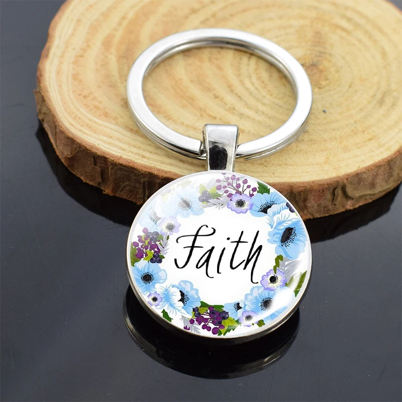 Религиозная бижутерия Библейский стих двухсторонний стеклянный брелок с