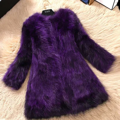 Grape Purple Новинка, шуба из натурального Лисьего меха,, Женская куртка из натурального Лисьего меха, высокое качество, натуральный мех, пальто, женская одежда - Цвет: Grape Purple
