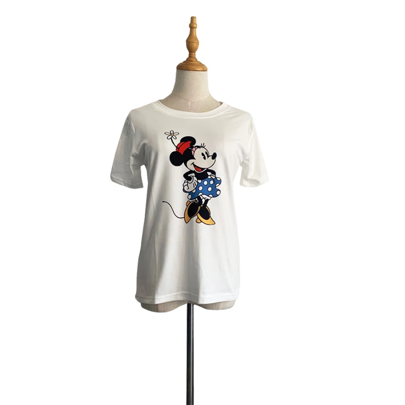 Disney Women's Cartoon Mickey Minnie Mouse Short Sleeve T-Shirt - Summer Regular O-Neck White Tee Shirt with a Loose Fit for Women (Femme) image 4