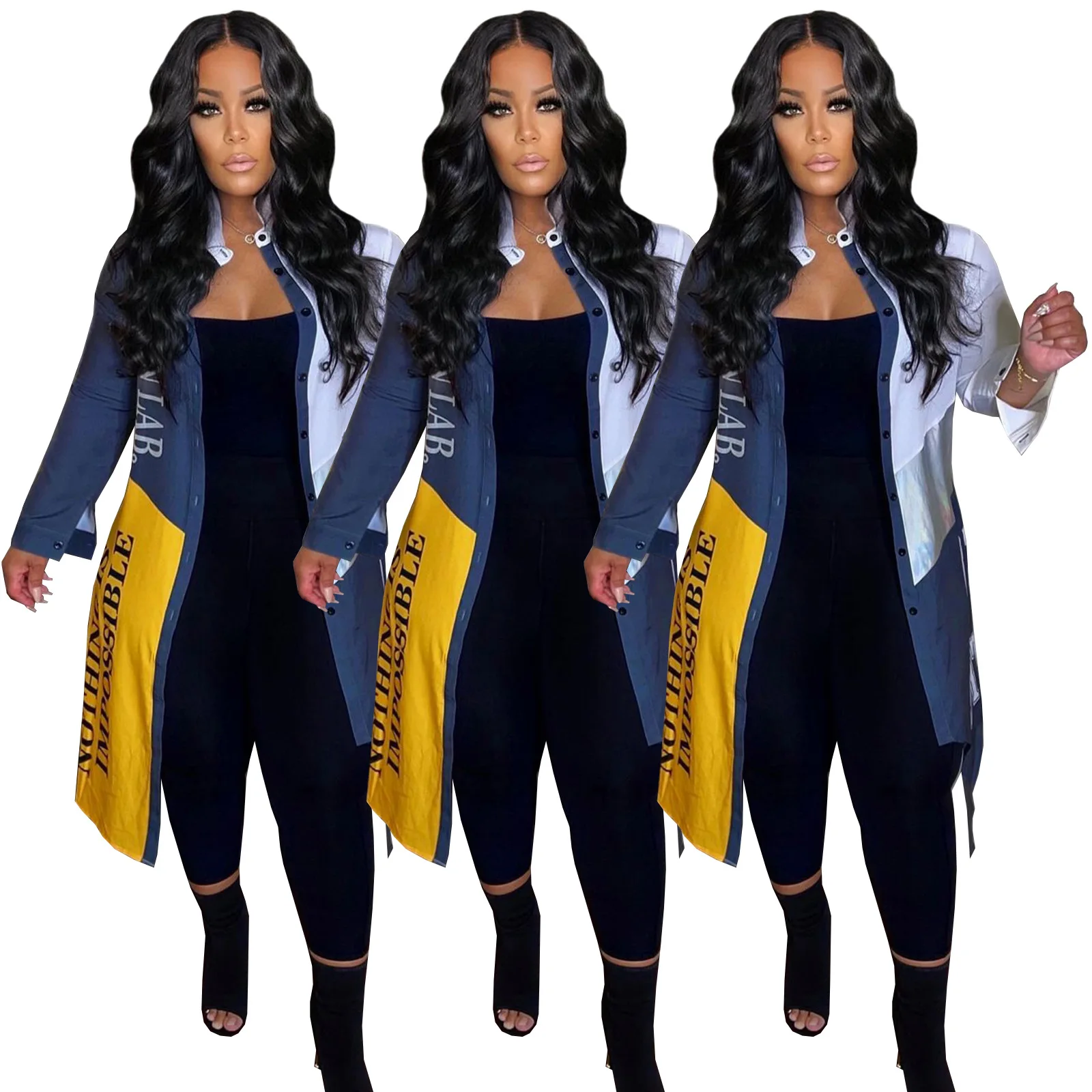 

Длинная Асимметричная куртка-рубашка с цветными блоками