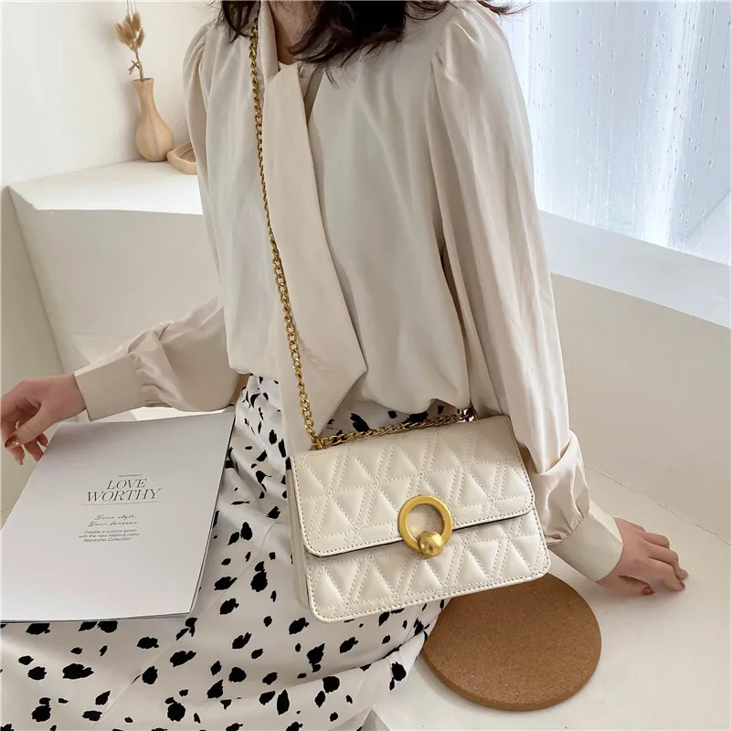 

Fashion Metal Plate Decoration Pure Color Women's Handbag Trendy Messenger Bag Fashion Chain One-shoulder Western Square Bag