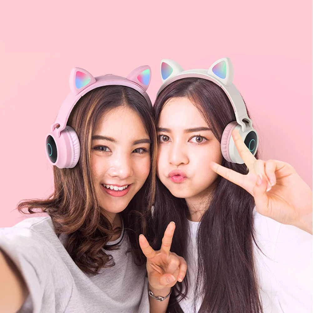 Светодиодный ные наушники с кошачьими ушками Bluetooth 5 0 шумоподавляющая гарнитура