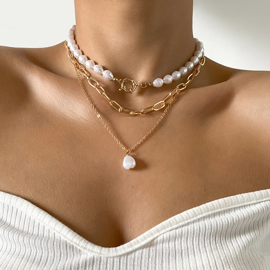 

Ingemark Boho Multilayer Imitation Baroque Pearl Pendant Necklace For Women Colar Wedding Bridal Party Aesthetic Jewelry Bijoux