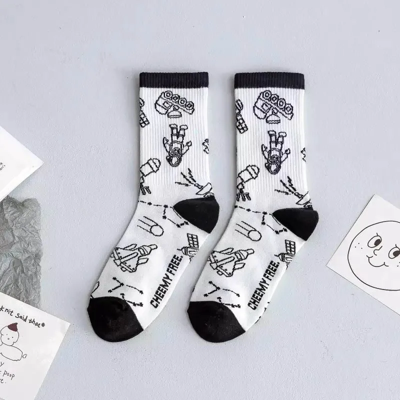 

Breathable Cartoon Illustration Cotton Funny Autumn Winter Crew Socks for Women Mid Tube Socks Harajuku Kawaii Skarpetki Damskie
