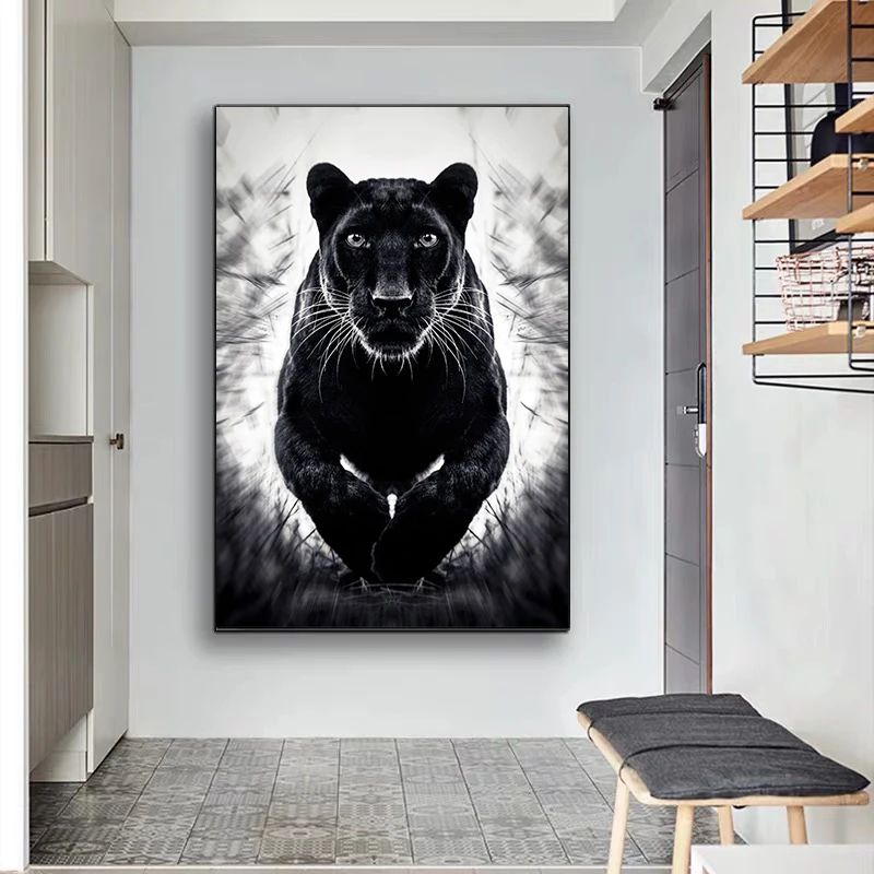Заказывай картину "Черный пантер и белый холст" для оформления интерьера гостиной или спальни (без рамы).