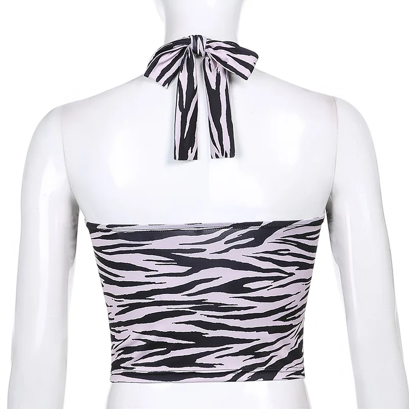 

YICIYA Zebra-Stripe Backless Zebra Women Strappy Sexy Skinny Crop Tops Vests Sexy Summer Tank Tops Girls Tees Tank Tops Ladies