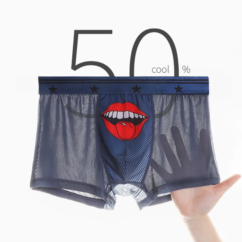 Мужские брендовые новые четырехугловые Трусы из ледяного шелка с принтом