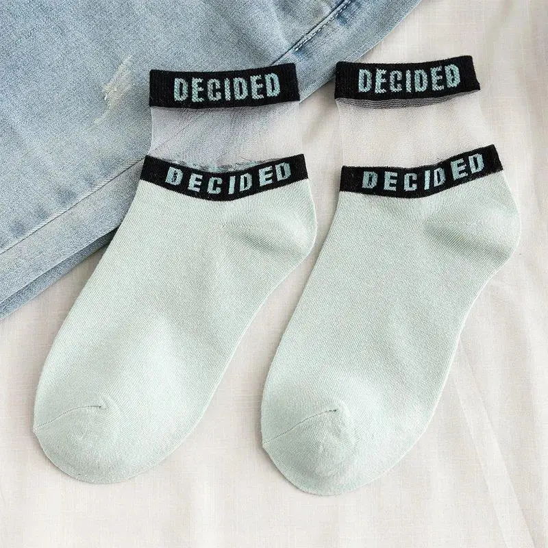 

Spring Summer Thin Section Letters Woman Socks Cotton with Glass Fiber Pink Socks Women Casual Calcetines Mujer Meias B0047