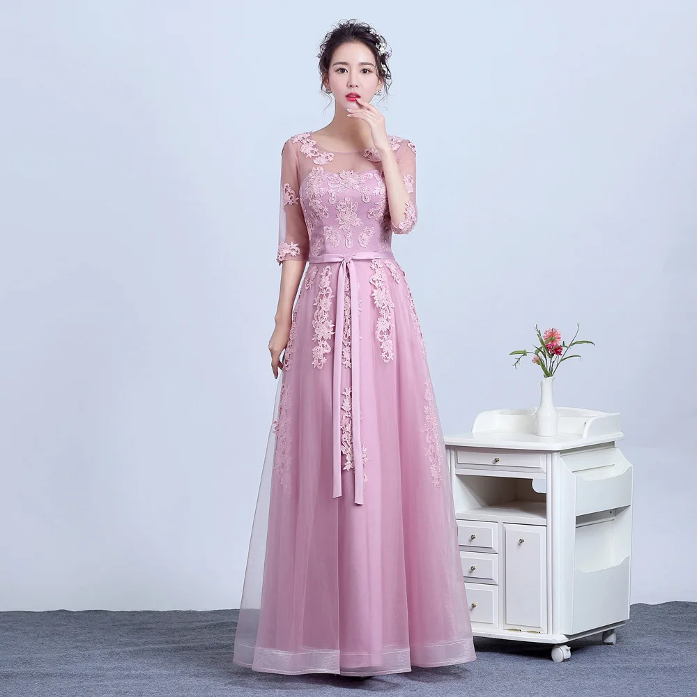 Вечернее платье в пол с открытой спиной рукавом до локтя вышивкой платья для