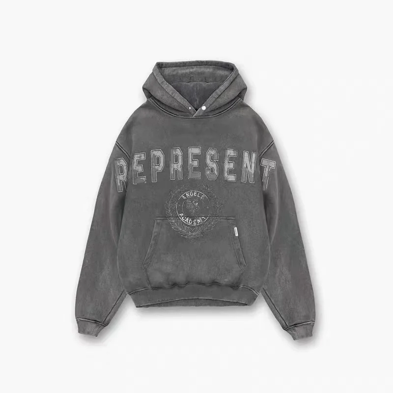 

Мужская и Женская толстовка с надписью Rep Wash, винтажная толстовка с капюшоном в стиле High Street Rep, пуловер с ангелом и надписью, Свитшот