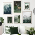 Настенное художественное полотно, живопись, природная Гора, Туманный лес, олень, цитаты, скандинавские постеры и принты, настенные картины для декора гостиной