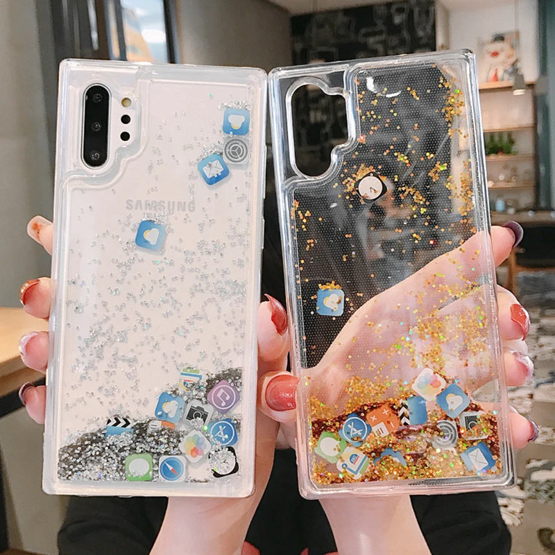 Модный чехол для телефона Samsung A51 A71 A50 с динамическим жидким песком S20 Ultra S9