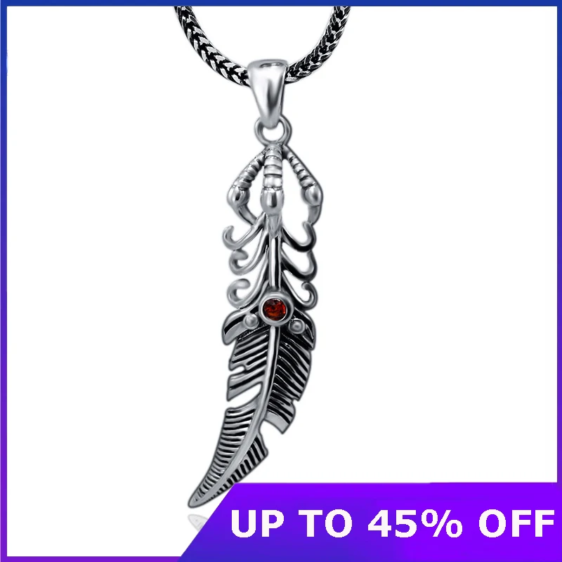 

Cool Claw Feather Pendants for Women Men Unisex Exotic Thai Silver Necklaces NO Chains 925 Sterling Silver Garnet Jewelry Gifts