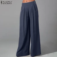 womens autumn maxi zipper pants zanzea button wide leg pants female solid trousers capris casual pleated bottom oversized