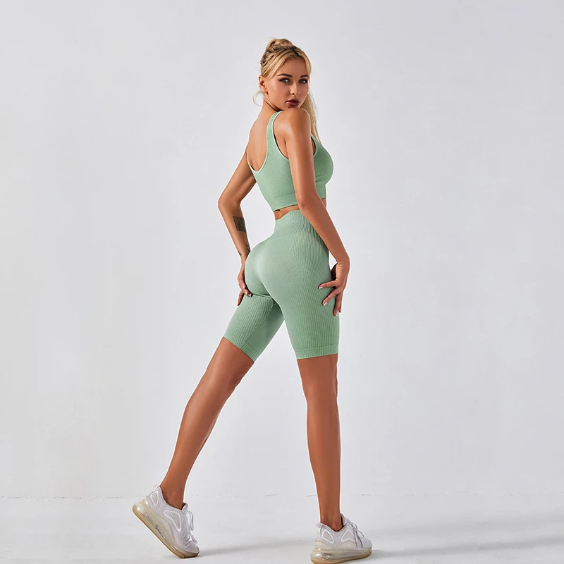 Бесшовный Набор для йоги спортивный бюстгальтер и леггинсы бега женский