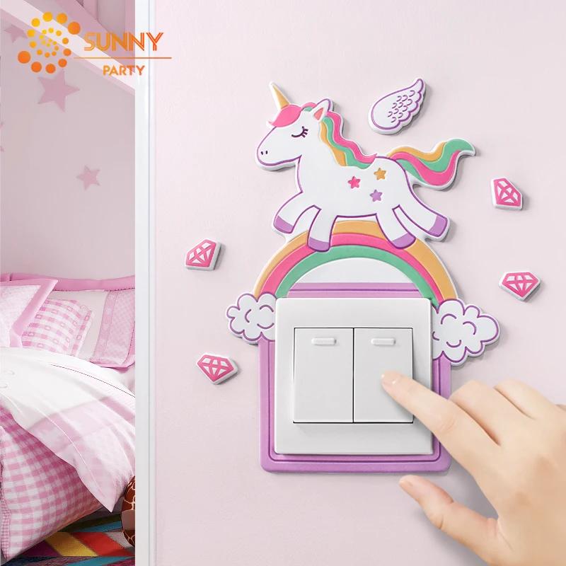 Наклейка-переключатель с мультяшным животным единорогом фламинго со светящимся