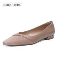 robespiere 2021 womens casual flats shallow mouth pointed toe female boat shoes soft genuine leather slip on loafers shoes a85