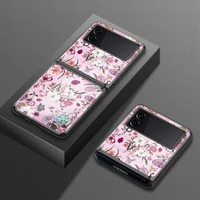 retro floral phone case for samsung z flip 3 cover luxury tempered glass z flip3 shockproof case for galaxy z flip 3 case