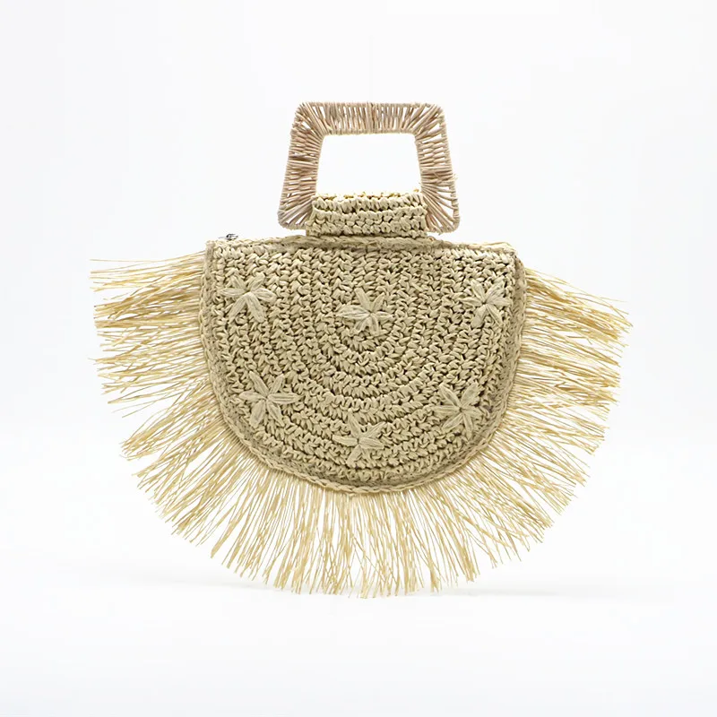 Summer 2020 Round Women's Straw Bag Rattan Bag Hand-woven Beach CrossBody Bag Handbag Retro Embroidered Fringed Large Ladies Bag