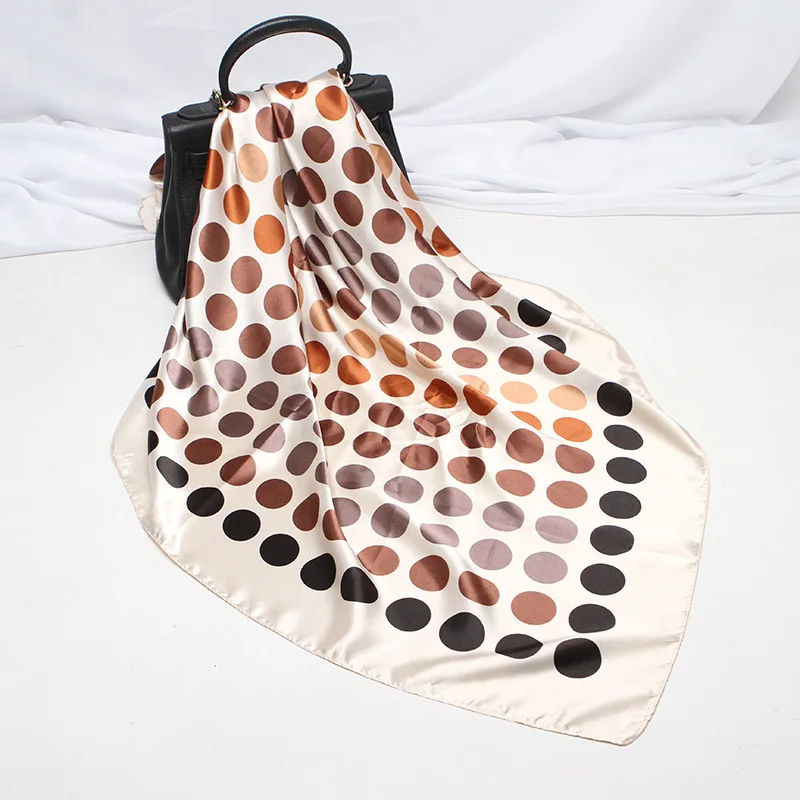 

2020 90x90 Circle Dots Multipurpose women Silk twill scarf Satin square tie Hairband ladies foulard femme towel bufanda shawl